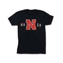 Load image into Gallery viewer, Black t-shirt with RuNza on the front in white. The &quot;N&quot; is the large red Husker &quot;N&quot;.
